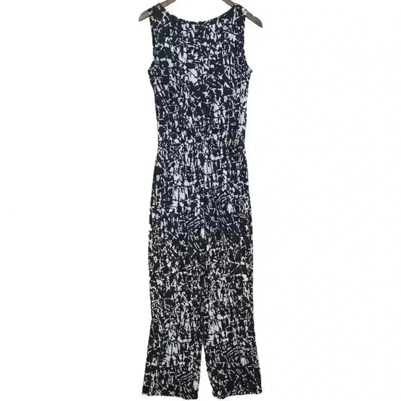 Calvin Klein Black & White Abstract Print Jumpsuit Sleeveless Size 8 - Picture 1 of 8
